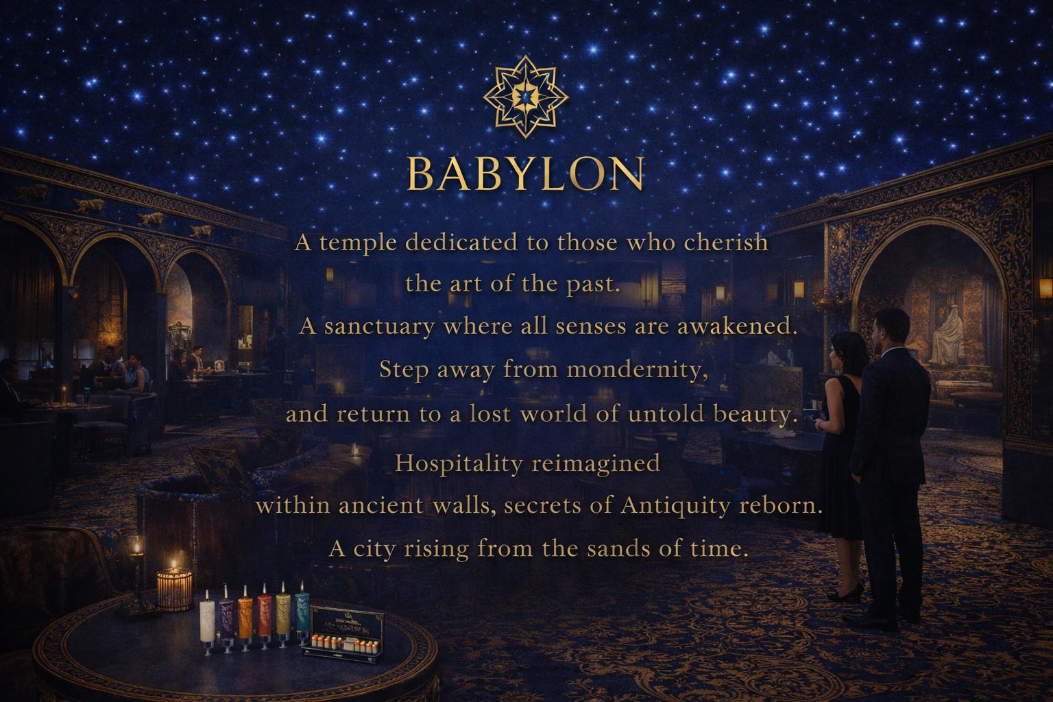 Starry ceiling interior with couple and candlelight